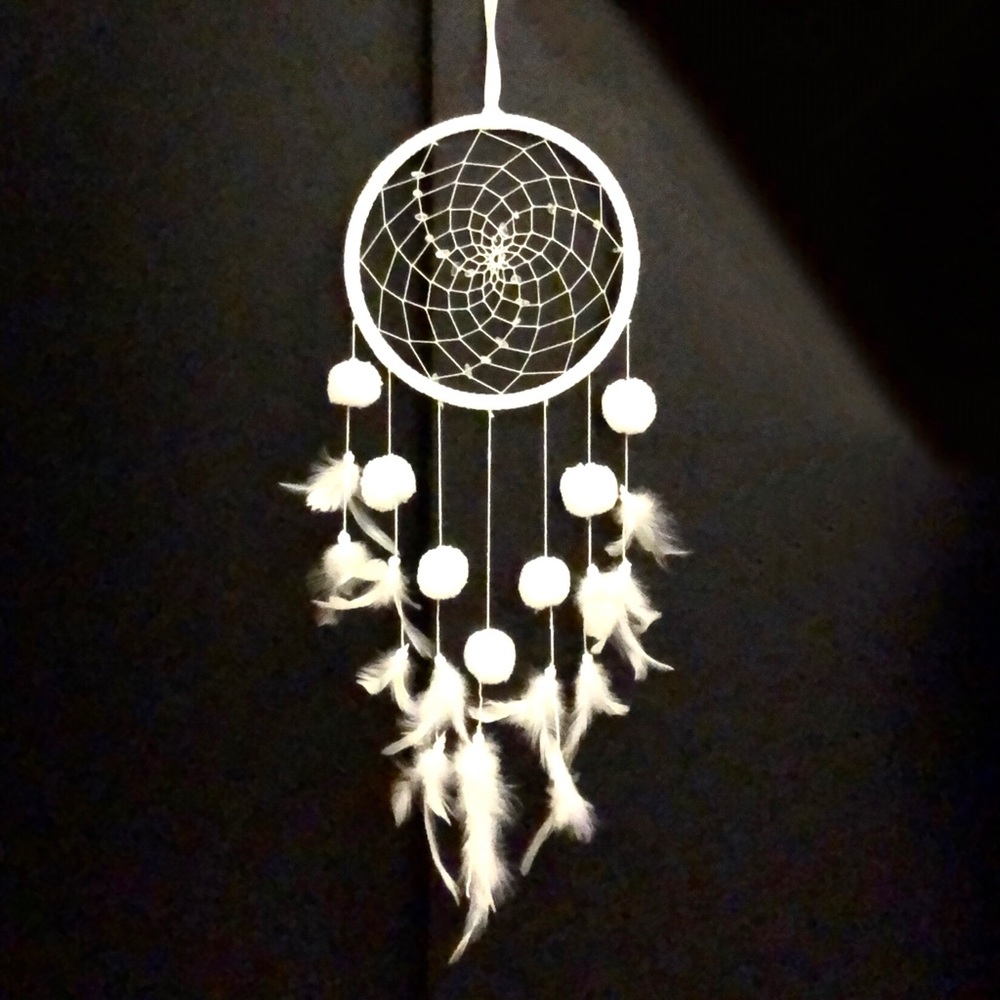 Dreamcatcher White Bohohemian Pom Pom Feather